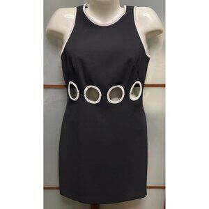 Laundry by Shelli Segal Vintage 90s Black & White Cutout Mod Retro Dress Size 4